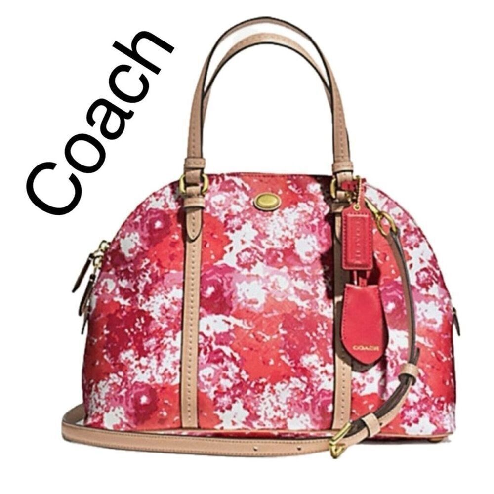 Coach Red and Pink Floral Bag